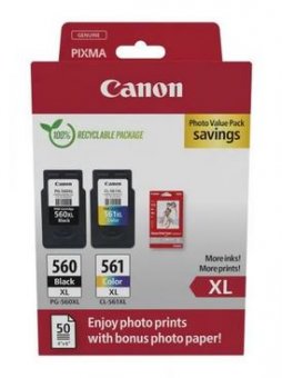 Canon PG-560XL + CL-561XL Pachet cartuse originale (Black & Colour + 10x15 Photo Paper 50 coli) (PG560XL+CL561XL)