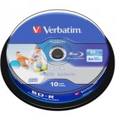 VERBATIM BD-R SL 25GB 6X Wide Inkjet Printable, 10/Spindle